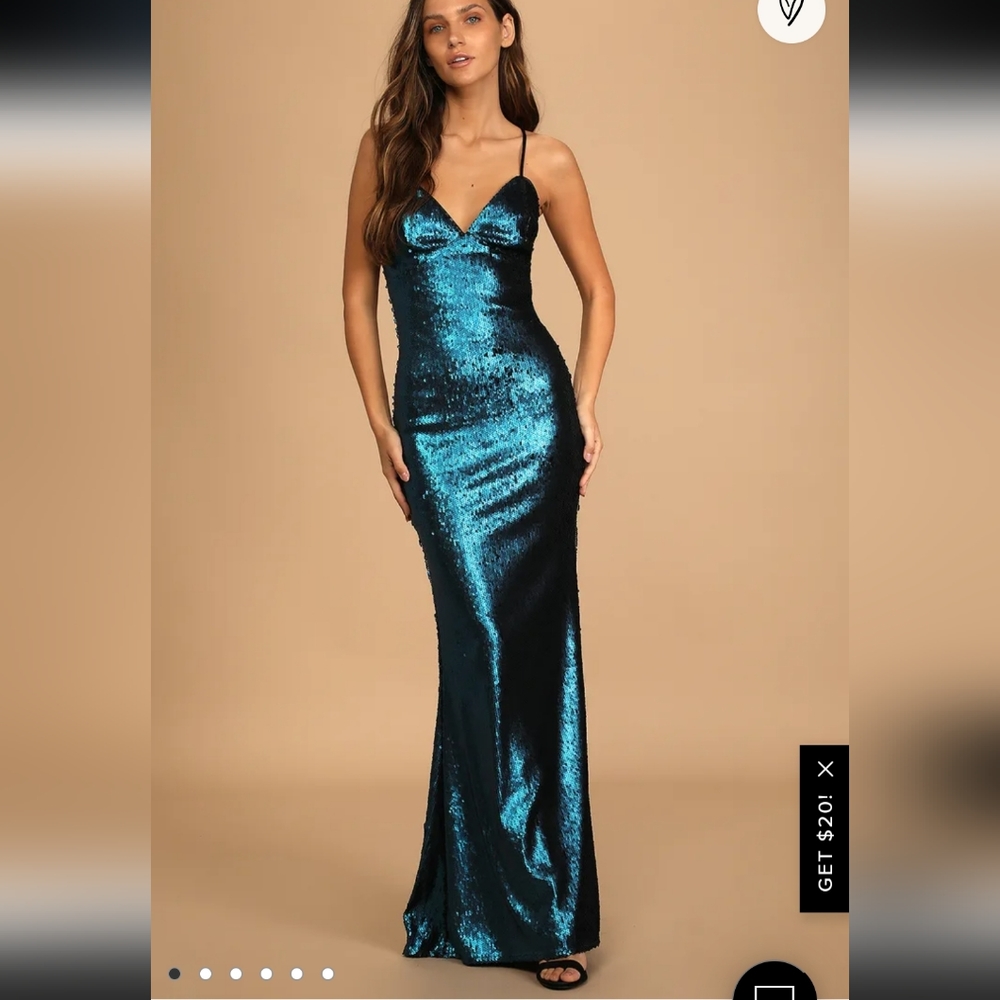 Lulu's See You Stunning Teal Blue Sequin Lace-up Sequins Slightly Form Fitting L